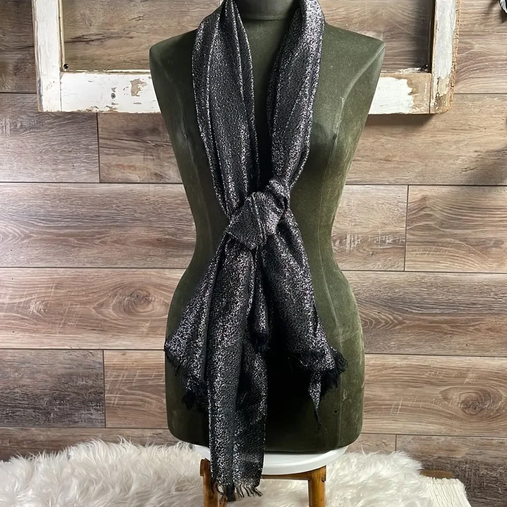 Ladies Black Metallic Shawl Wrap, Black Sparkly